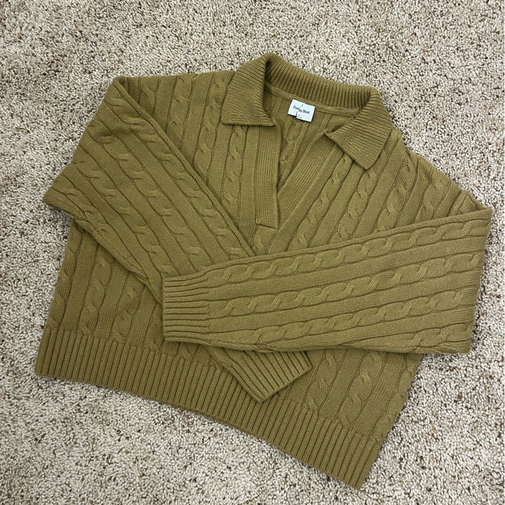 Sunday Best Olive Cable Knit Sweater